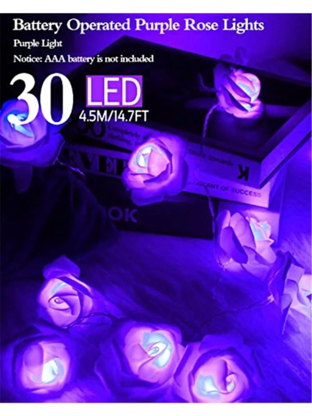 Purple Rose String Lights LED Battery Fairy Lights Valentines Bedroom Decor